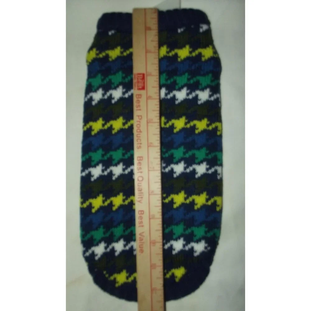 Top Paw Dog Sweater Size XS navy blue houndstooth print green yellow gray preppy
